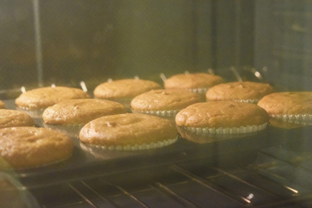Pumpkin Spice Cupcakes in Oven