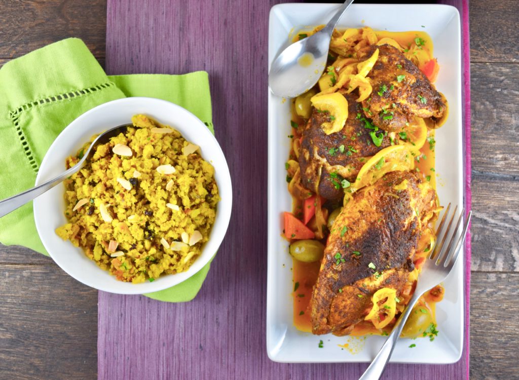 Moroccan Chicken with Cauliflower Couscous Pilaf
