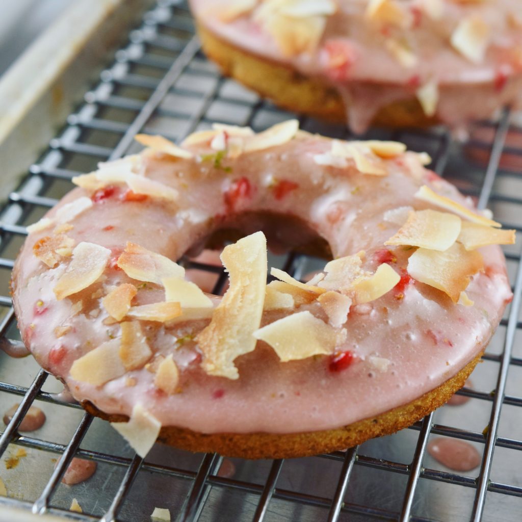 Strawberry Lime Coconut Donuts