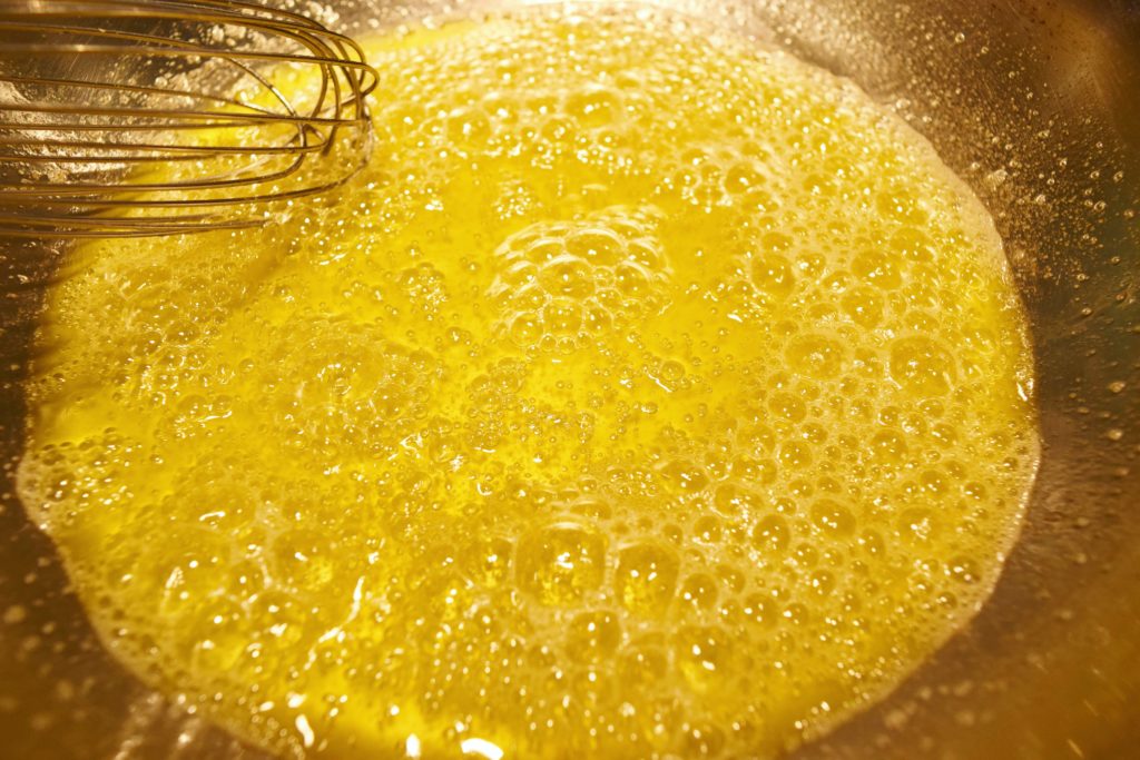 Melted butter sizzling